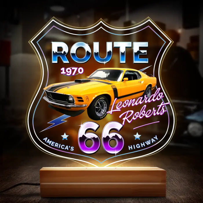 Personalized Acrylic Car Led Night Light - Gift for Car Owner/Birthday - Route 66