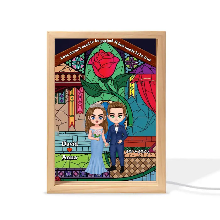 Personalized Wedding Couple Picture Frame Light Box - Anniversary/ Valentine/ Wedding Gift Idea For Couple - Love Doesn't Need To Be Perfect