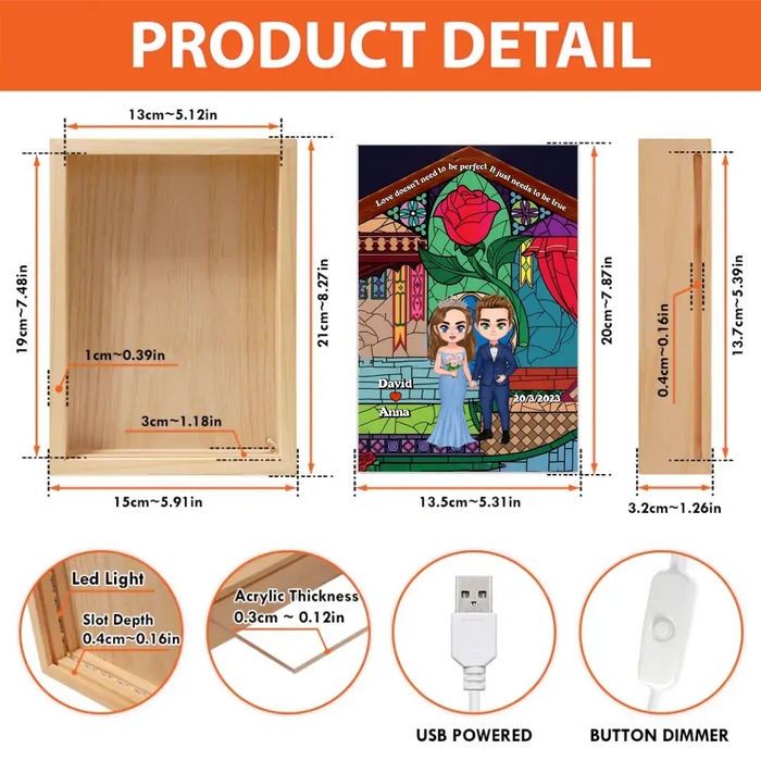 Personalized Wedding Couple Picture Frame Light Box - Anniversary/ Valentine/ Wedding Gift Idea For Couple - Love Doesn't Need To Be Perfect