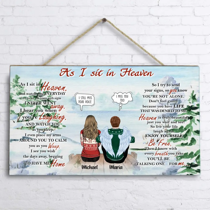 Personalized Memorial Rectangle Door Sign - Up to 4 People & 2 Pets - As I Sit In Heaven