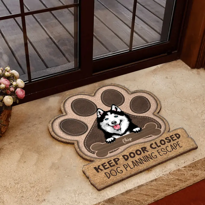 Personalized Dog Doormat - Up to 3 Dogs - Gift Idea For Dog Lover - Keep Door Closed Dogs Planning Escape