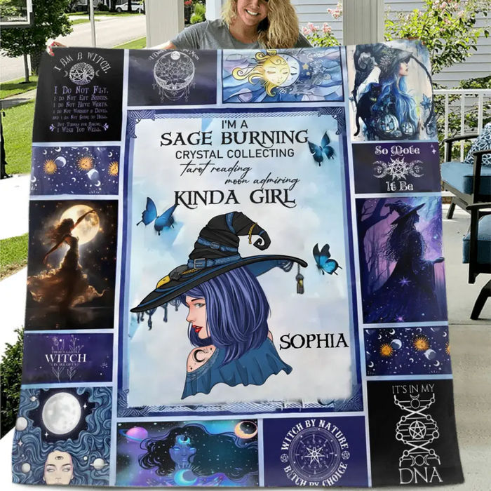 Personalized Witch Quilt/Fleece Throw Blanket - Halloween Gift Idea For Witch Lovers - I Am A Sage Burning Crystal Collecting