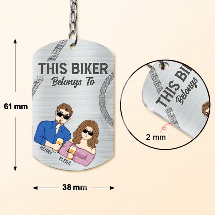Personalized Biker Husband Aluminum Keychain - Couple With Up to 3 Kids - Gift Idea For Husband/Father - This Biker Belongs To