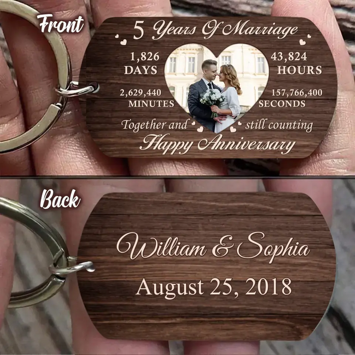 Personalized Wedding Photo Aluminum Keychain - Wedding/Anniversary Gift Idea for Couple - Years Of Marriage Happy Anniversary