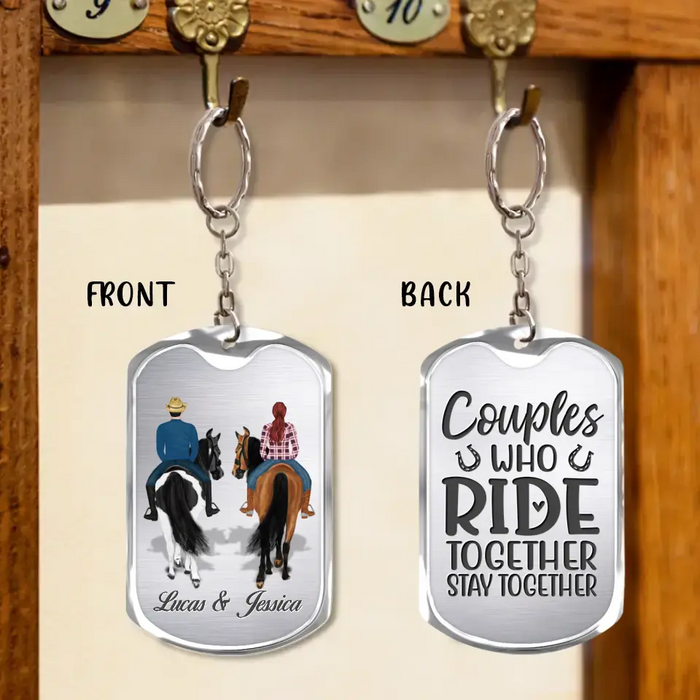 Personalized Couple Riding Horses Aluminum Keychain - Best Gift For Couple, Horse Lover - Couples Who Ride Together Stay Together