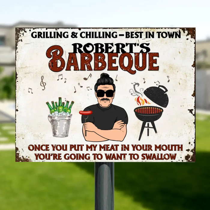 Personalized Barbeque Metal Sign - Gift Idea For Barbeque Lovers - Grilling & Chilling, Best In Town Robert's Barbeque