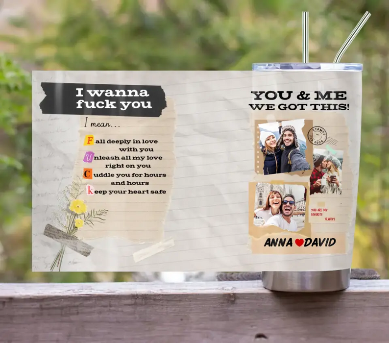 Personalized Photo Couple Tumbler - Gift Idea for Couple/Him/Her - Upload Photos - Fall Deeply In Love With You