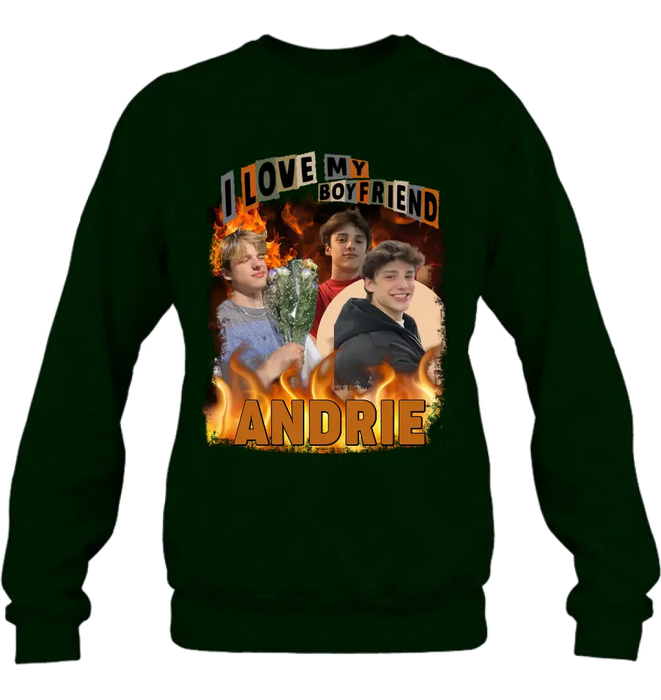 Personalized Love Photo T-Shirt/Long Sleeve/Sweatshirt/Hoodie - Upload Photos - Gift Idea For Couple/Lover - I Love My Boyfriend