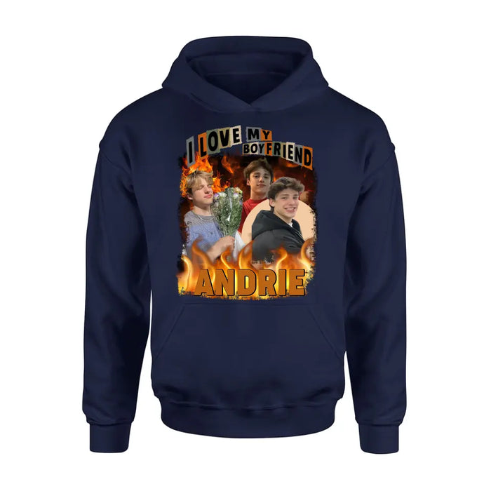Personalized Love Photo T-Shirt/Long Sleeve/Sweatshirt/Hoodie - Upload Photos - Gift Idea For Couple/Lover - I Love My Boyfriend