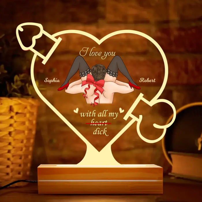 Personalized Naughty Couple Acrylic Night Light - Funny Gift Idea For Couple/Valentine's Day - I Love You With All My Heart Dick