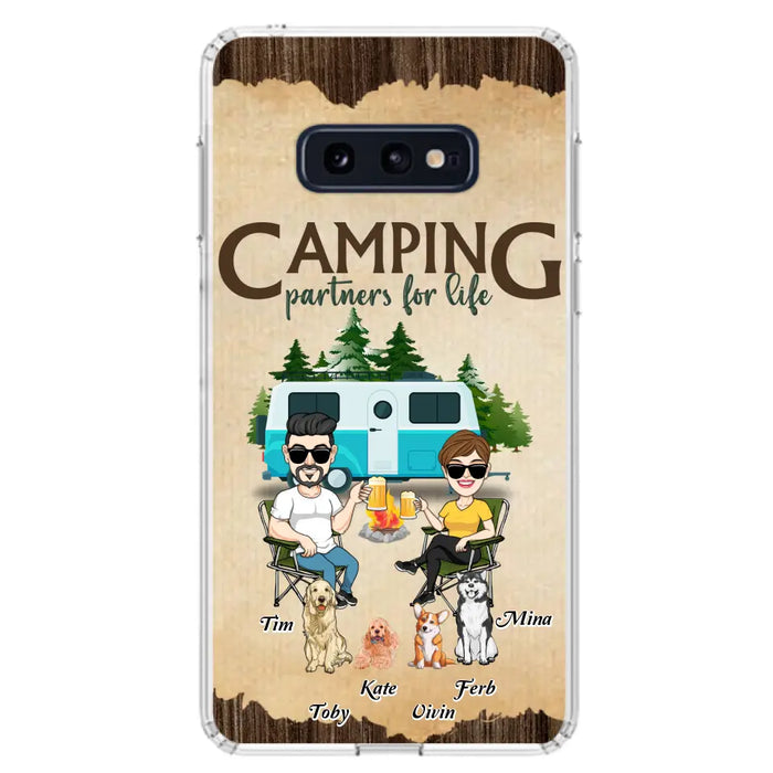 Custom Personalized Couple With Dogs Camping iPhone/ Samsung Case - Couple With Up to 4 Dogs - Gift For Couple/ Camping/ Dog Lover - Camping Partners For Life