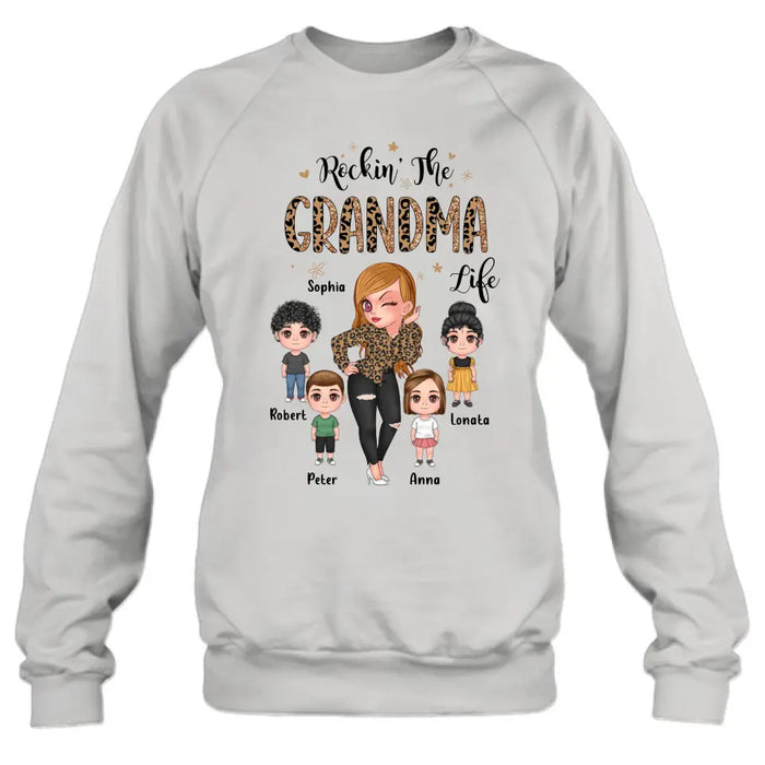 Personalize Grandma Shirt/Hoodie - Up to 4 Kids - Gift Idea For Grandma/Mother's Day - Rockin' The Grandma Life