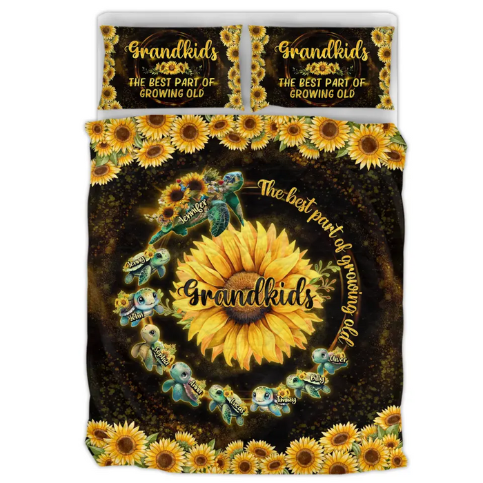 Personalized Grandma Turtle Quilt Bed Sets - Up to 8 Kids - Grandkids The Best Part Of Growing Old