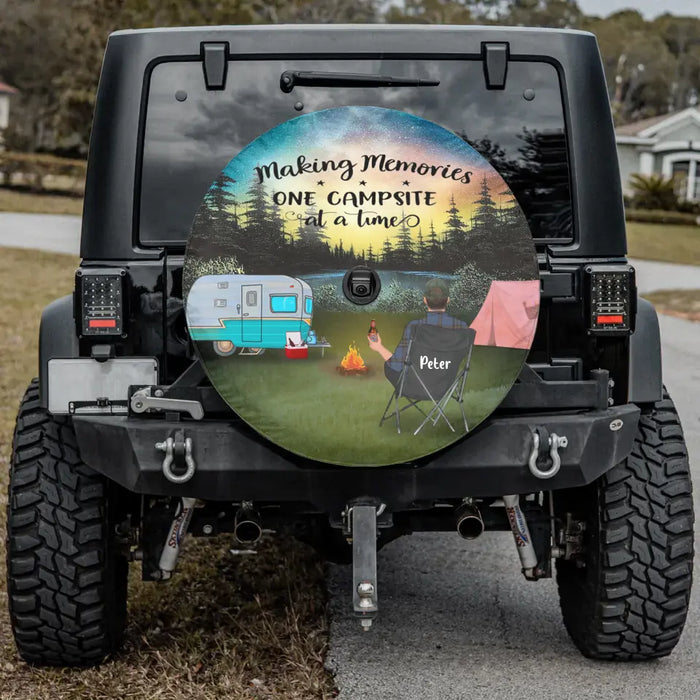 Personalized Camping Car Tire Cover - Parents With Up to 2 Kids And 2 Pets - Gift Idea For Camping Lover/Family - Making Memories One Campsite At A Time
