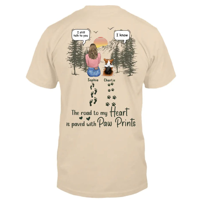 Personalized Memorial Pet T-Shirt/Hoodie - Up to 5 Pets - Memorial Gift Idea for Dog/Cat/Rabbit Owners - The Road To My Heart Is Paved With Paw Prints
