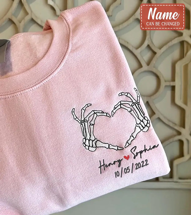 Personalized Skeleton Embroidered T-shirt/Sweater/Hoodie - Gift Idea For Couple