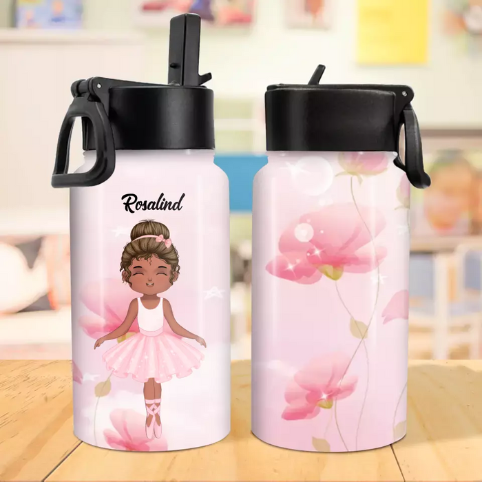 Personalized Ballet Kid Water Bottle With Straw Lid - Gift Idea For Your Kid/Back To School