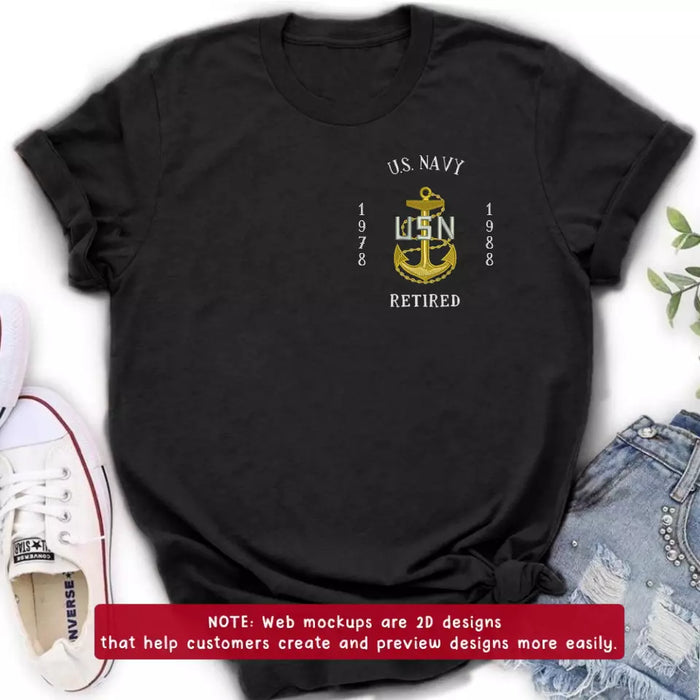 Personalized Veteran Retired Embroidered T-Shirt/Sweater/Hoodie - Father's Day Gift Idea for Veteran