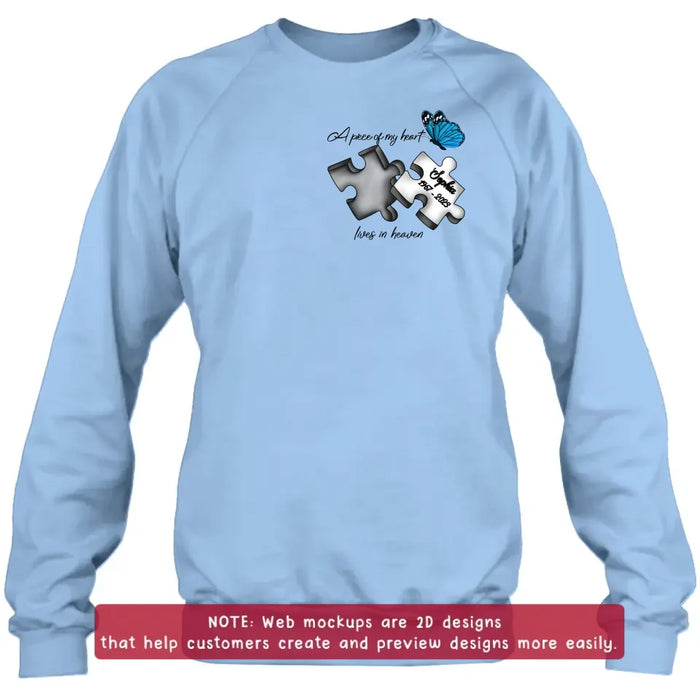 Personalized Memorial Embroidered T-Shirt/Hoodie/Sweater - Up to 5 Puzzles - Memorial Gift for Mother's Day/Father's Day - A Piece Of My Heart Lives In Heaven