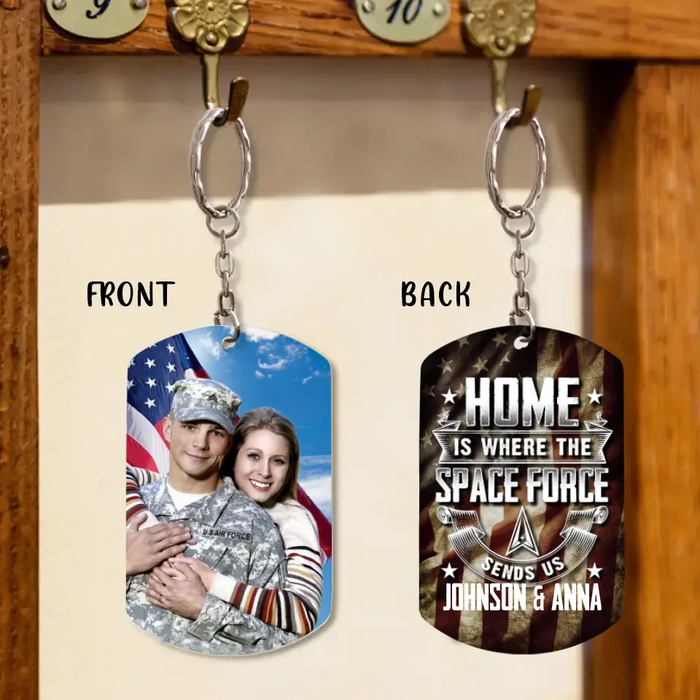 Personalized Veteran Photo Aluminium Keychain - Gift Idea For Veteran - Home Is Where The Marine Corps Send Us