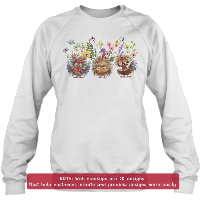 Personalized Chicken Flower Embroidered Sweatshirt - Gift Idea For Chicken Lover