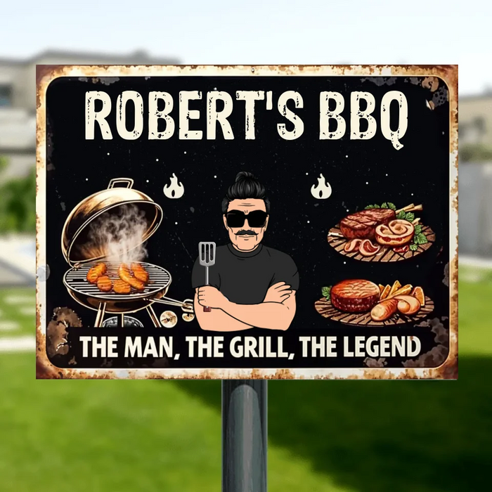 Personalized BBQ Metal Sign - Gift For Him - The Man, The Grill, The Legend