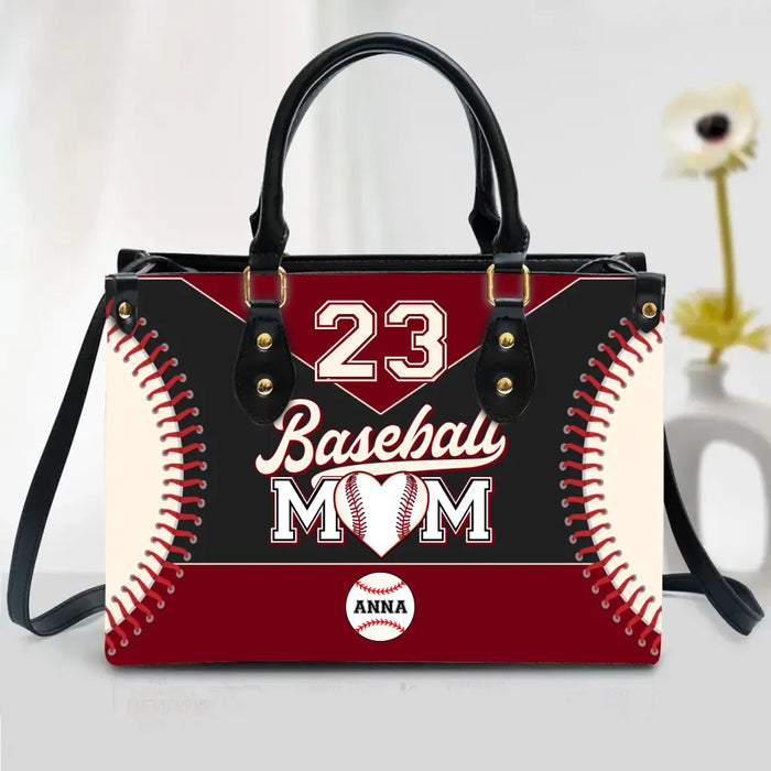 Personalized Baseball Mom Leather Bag - Gift Idea For Mother - Up to 5 Kids