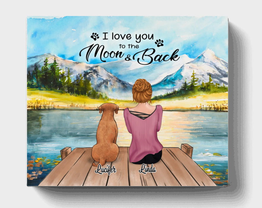 Personalized Pet Canvas Gift For Cat Dog Lovers, Cat Dog Mom - Mom & Up to 5 Pets Canvas Wall Art - I Love You To The Moon And Back - CMNG3Y