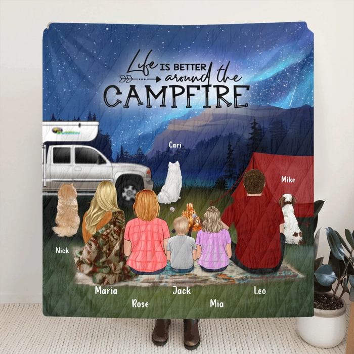 Personalized Night Camping Fleece Blanket/Quilt - Camping Family/Couple Full Options Up to 3 Kids and 3 Dogs - Fill Your Life With Adventure - NIMLQ4
