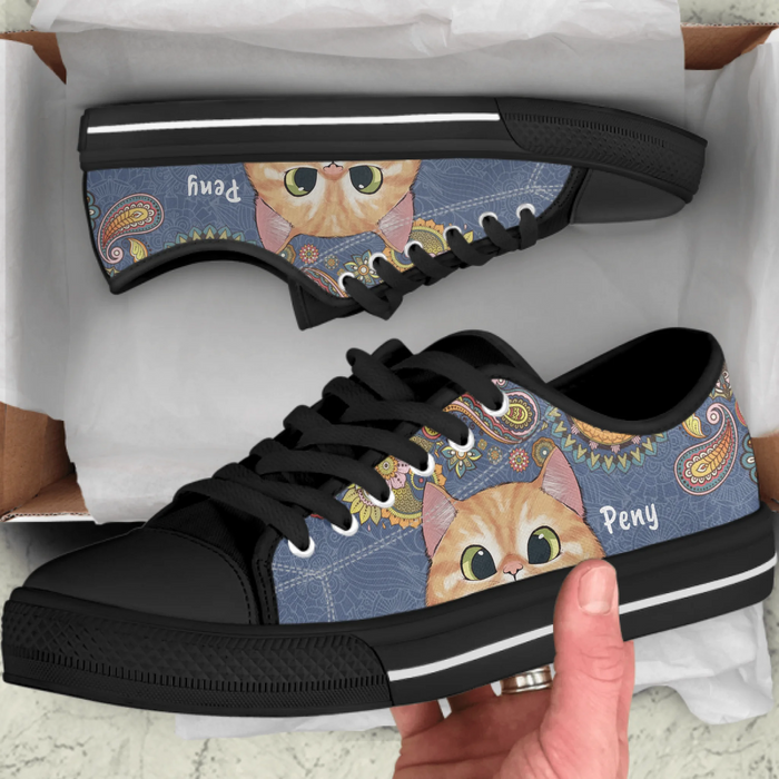 Personalized Cat Low Top Sneakers - Gift For Couple, Cat Lovers