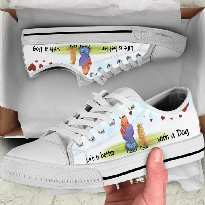 Custom Personalized Girl and Dog Sneakers - Girl with up to 3 Dogs - Life is better with a dog - NLWVKS