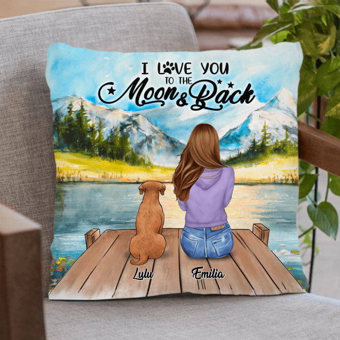 Personalized Dog Mom Pillow Cover - Up to 7 Dogs - Best Gift For Dog Lover - I Love You To The Moon And Back