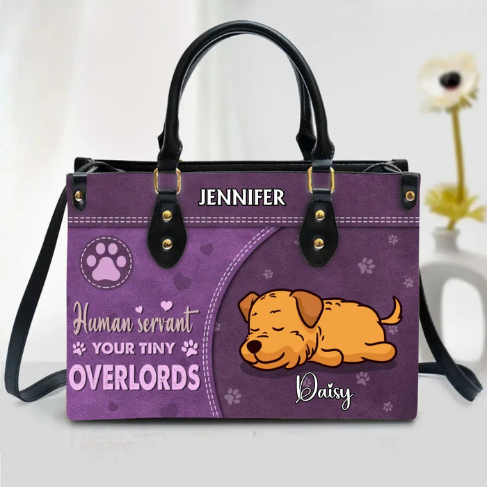 Personalized Dog Mom Leather Handbag - Mother's Day Gift Idea For Dog Lover - Up to 7 Dogs - Human Servant Your Tiny Overlords