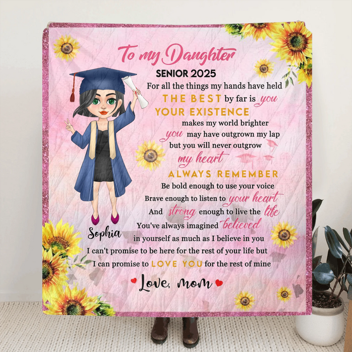 Personalized Graduation Quilt/Fleece Throw Blanket - Gift Idea For Daughter/Granddaughter From Mom, Nana - Love You For The Rest Of Mine