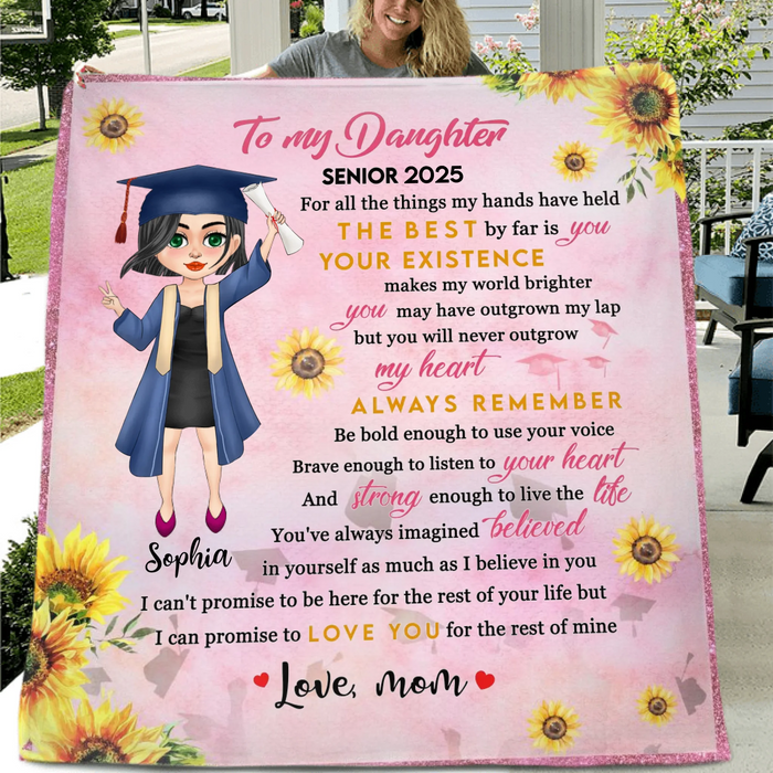 Personalized Graduation Quilt/Fleece Throw Blanket - Gift Idea For Daughter/Granddaughter From Mom, Nana - Love You For The Rest Of Mine