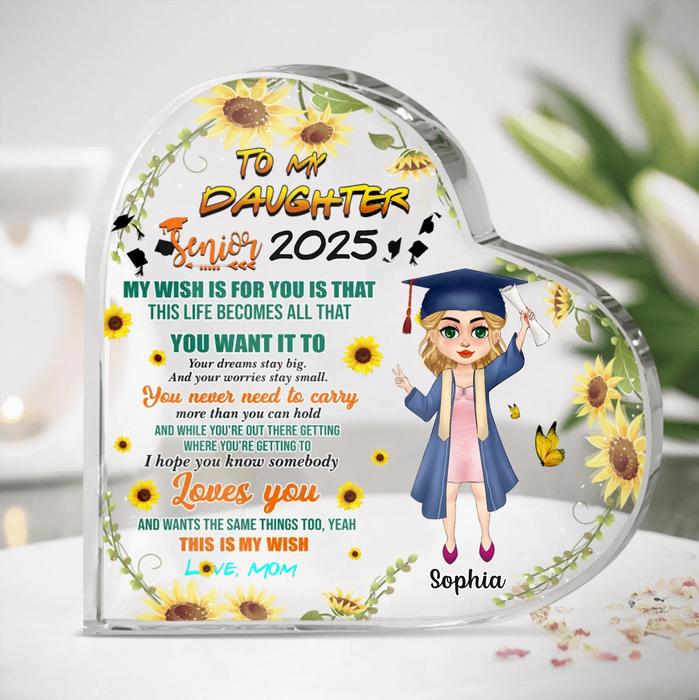 Personalized Chibi Girl Graduation Heart Acrylic Plaque - Gift Idea For Daughter/Graduation - I Hope You Know Somebody Loves You