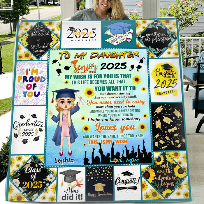 Personalized Chibi Girl Graduation Blanket - Gift Idea For Graduation/Daughter - I Hope That You Know Somebody Loves You