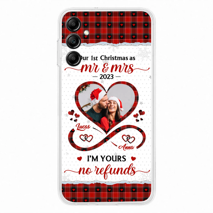 Custom Personalized Couple Photo Phone Case - Christmas Gift Idea For Couple/ Him/ Her - Our 1st Christmas As Mr & Mrs - Case For iPhone/Samsung