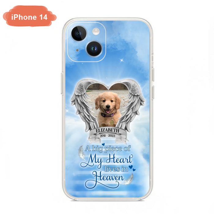 Custom Personalized Memorial Phone Case - Upload Photo - Memorial Gift Idea For Family Member/ Pet Owner - A Big Piece Of My Heart Lives In Heaven - Case For iPhone And Samsung