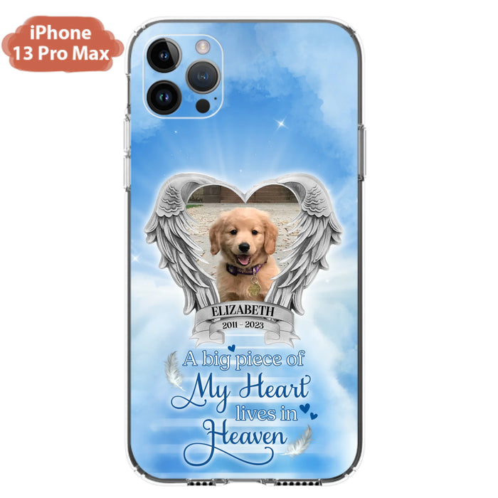 Custom Personalized Memorial Phone Case - Upload Photo - Memorial Gift Idea For Family Member/ Pet Owner - A Big Piece Of My Heart Lives In Heaven - Case For iPhone And Samsung
