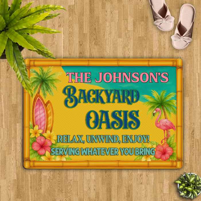 Personalized Backyard Oasis Doormat -  Tropical Welcome Mat - Relax Unwind Enjoy