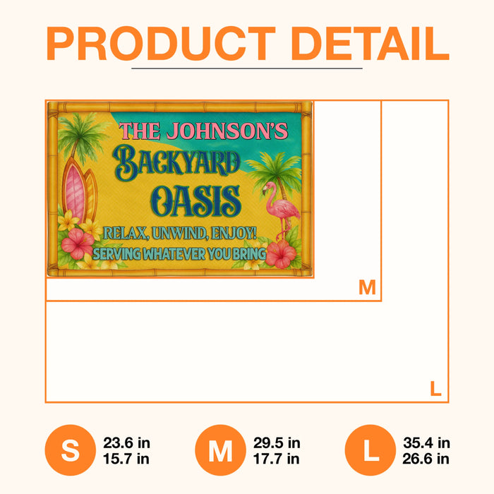 Personalized Backyard Oasis Doormat -  Tropical Welcome Mat - Relax Unwind Enjoy