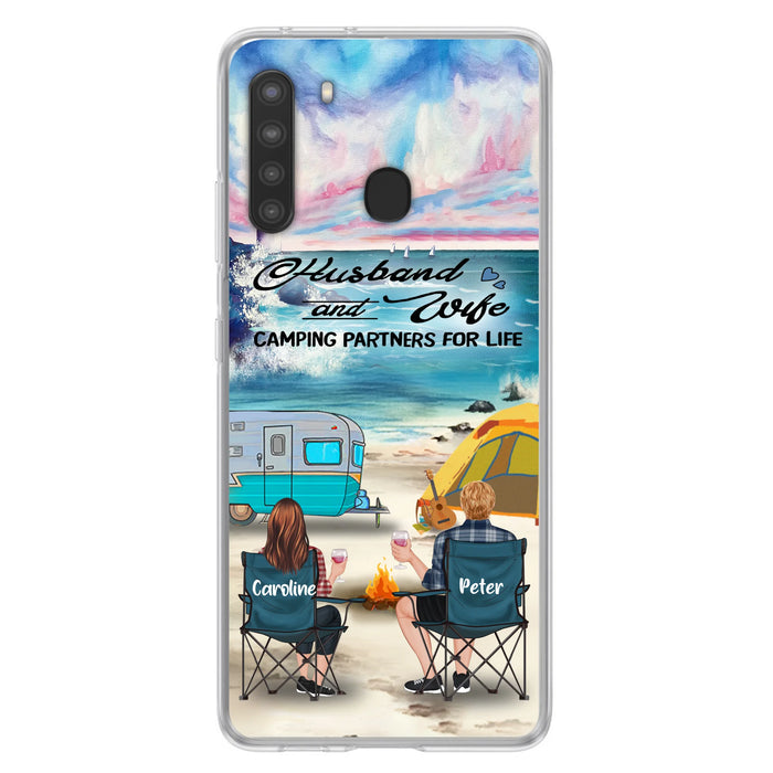 Custom Personalized Beach Camping Phone Case - Couple/ Parents With Upto 3 Kids And 3 Pets - Gift Idea For Camping Lover - Case For iPhone And Samsung