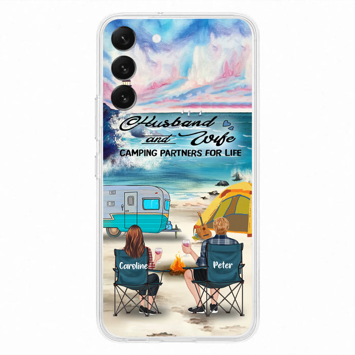 Custom Personalized Beach Camping Phone Case - Couple/ Parents With Upto 3 Kids And 3 Pets - Gift Idea For Camping Lover - Case For iPhone And Samsung