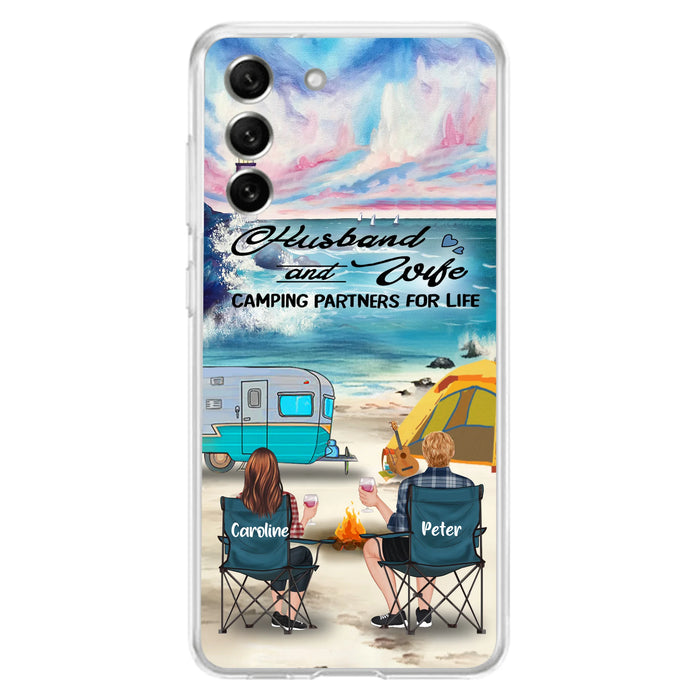 Custom Personalized Beach Camping Phone Case - Couple/ Parents With Upto 3 Kids And 3 Pets - Gift Idea For Camping Lover - Case For iPhone And Samsung