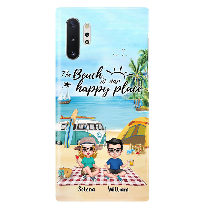 Custom Personalized Summer Beach Picnic Camping Phone Case - Upto 5 People - Gift Idea For Camping Couple/ Friends - The Beach Is Our Happy Place - Case For iPhone And Samsung