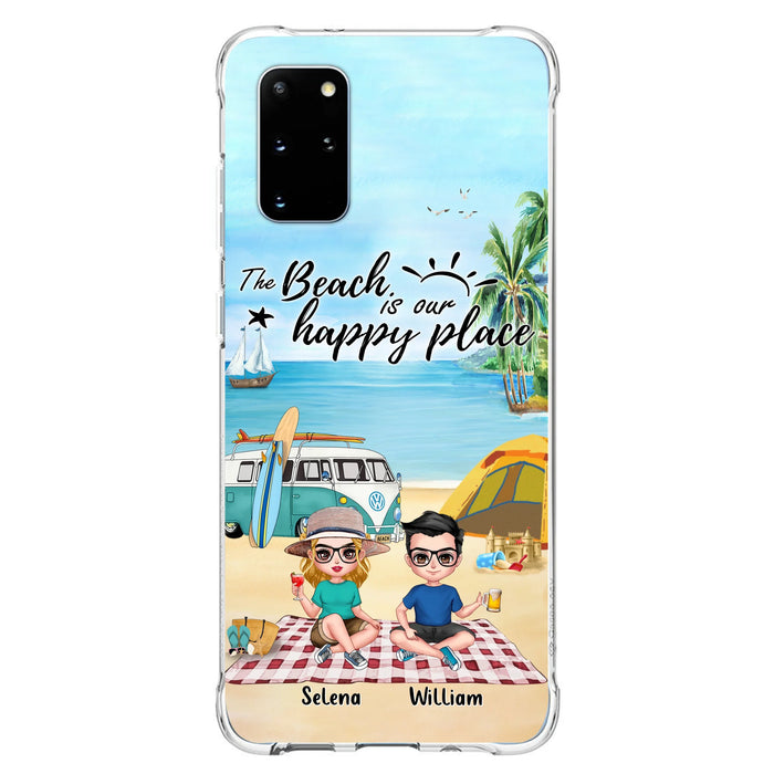 Custom Personalized Summer Beach Picnic Camping Phone Case - Upto 5 People - Gift Idea For Camping Couple/ Friends - The Beach Is Our Happy Place - Case For iPhone And Samsung