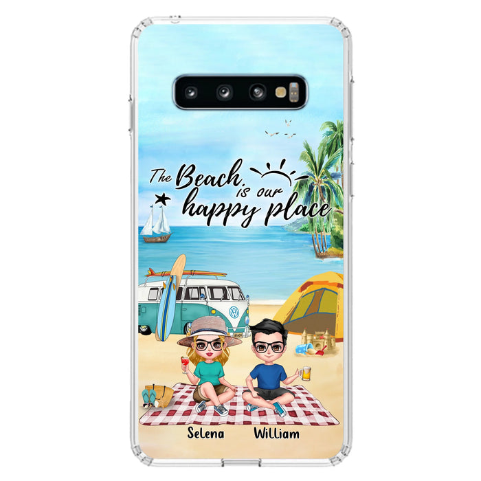 Custom Personalized Summer Beach Picnic Camping Phone Case - Upto 5 People - Gift Idea For Camping Couple/ Friends - The Beach Is Our Happy Place - Case For iPhone And Samsung