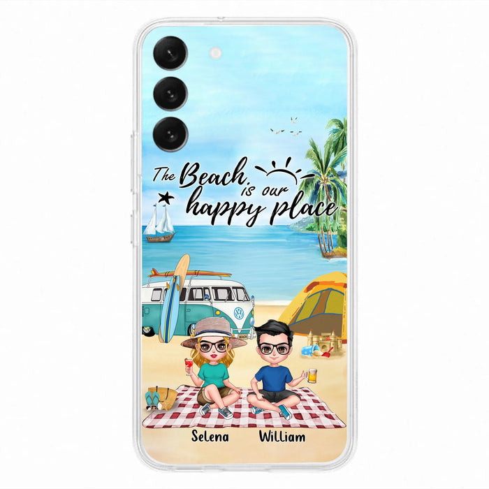 Custom Personalized Summer Beach Picnic Camping Phone Case - Upto 5 People - Gift Idea For Camping Couple/ Friends - The Beach Is Our Happy Place - Case For iPhone And Samsung