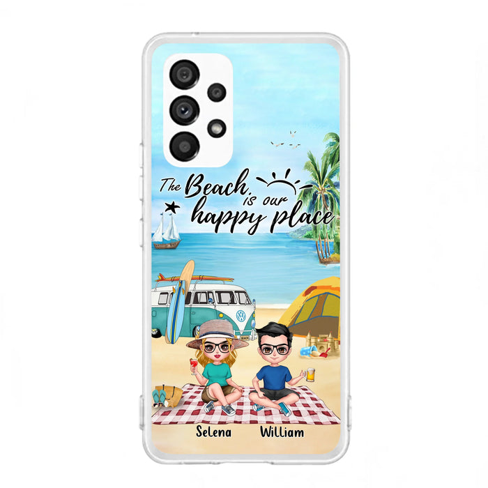Custom Personalized Summer Beach Picnic Camping Phone Case - Upto 5 People - Gift Idea For Camping Couple/ Friends - The Beach Is Our Happy Place - Case For iPhone And Samsung
